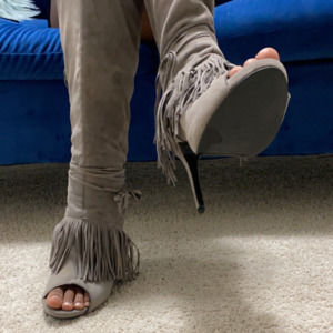 Knee High Fringe Peep Toe High Heel Boots Size 11